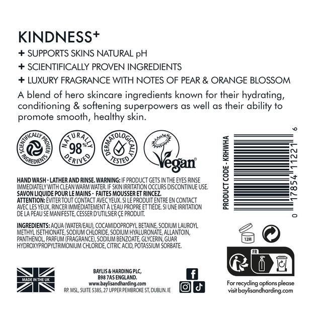 Baylis & Harding Kindness+ Hyaluronic Acid Moisture/Hydrate Hand Wash   500ml - McGrocer