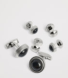 Tateossian sterling silver and onyx herringbone cufflinks and studs set (British brand)