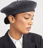 Brunello Cucinelli wool beret with beading and silver-tone hardware - British product