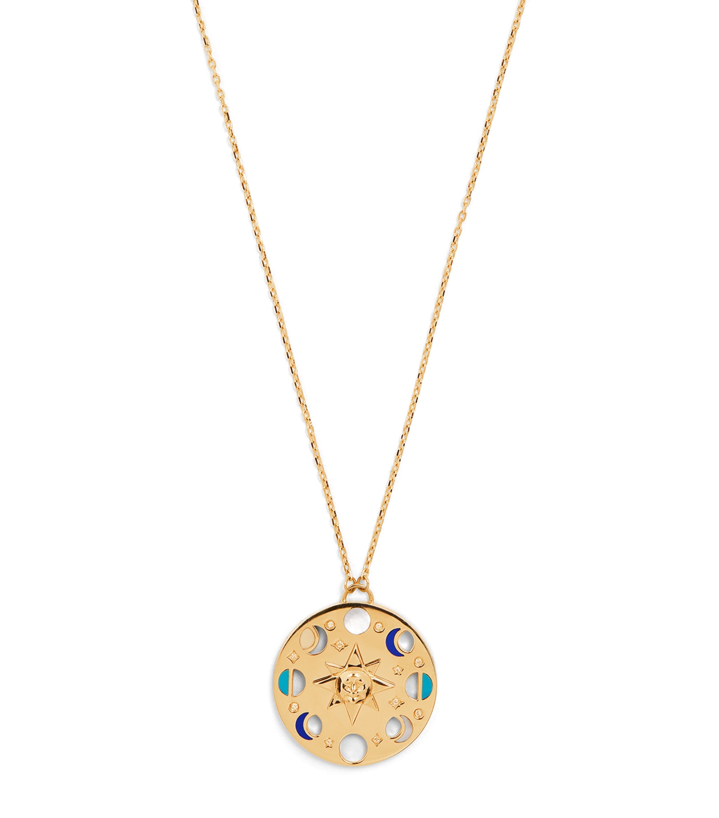 L'Atelier Nawbar yellow gold diamond lapis turquoise moon phase necklace, UK version