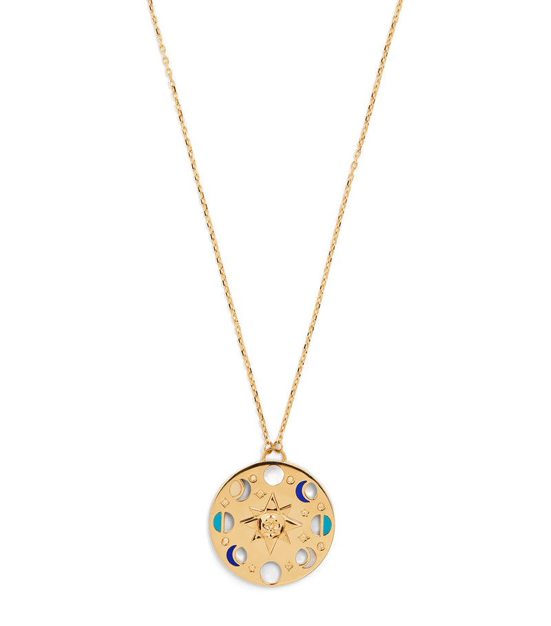 L'Atelier Nawbar yellow gold diamond lapis turquoise moon phase necklace, UK version