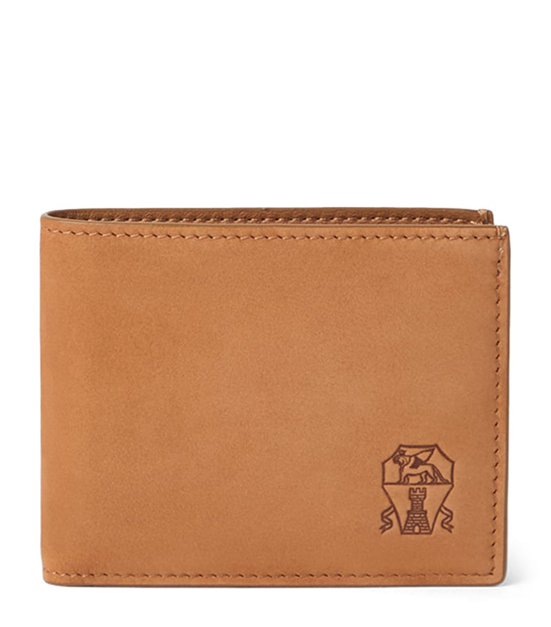 Leather Bifold Wallet with Suede Panels and Gold-Tone Hardware