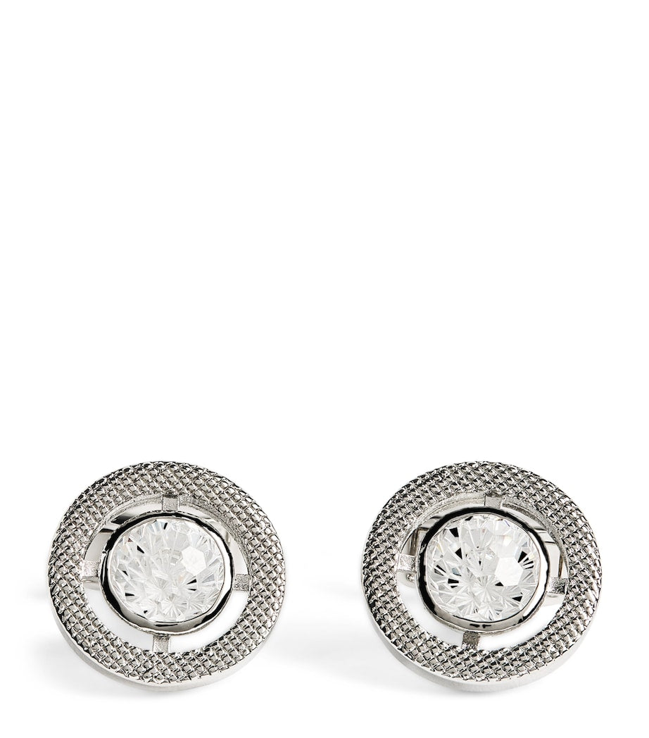Tateossian rhodium-plated cubic zirconia halo round cufflinks (British brand)