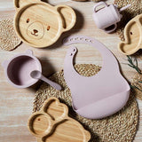 Bambino Silicone Feeding Set Bib and Spoon Pink - British product