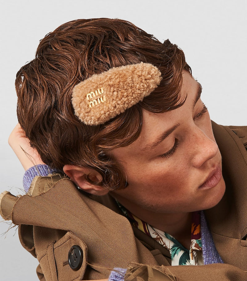 Miu Miu Shearling Logo Hair Clip