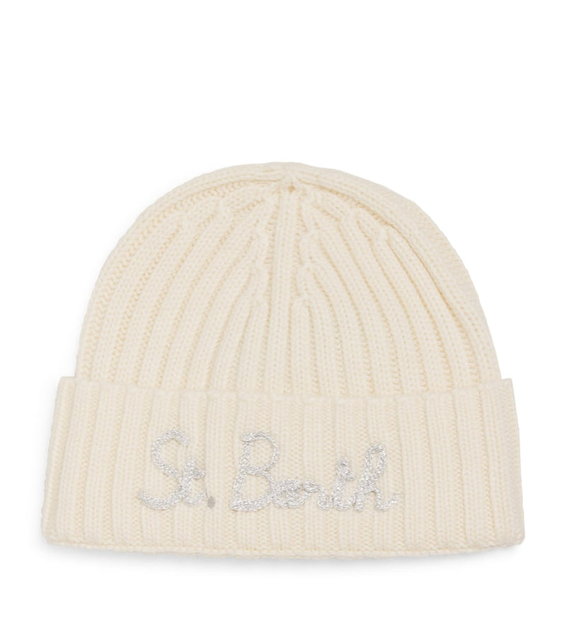 Mc2 Saint Barth Kids wool-blend ribbed logo beanie, imported from the UK