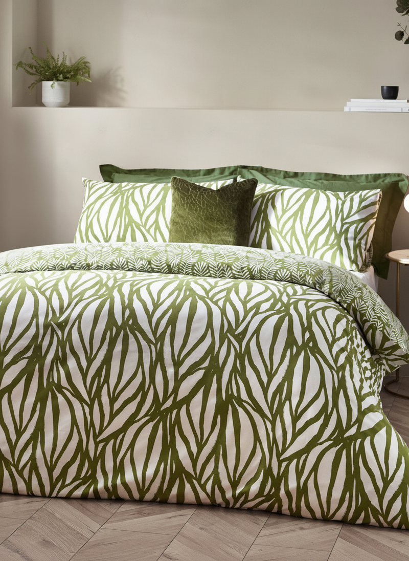 Botanics Olive Green duvet cover and pillowcase set, UK version