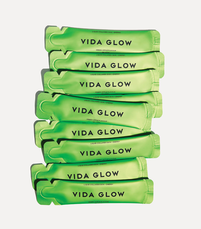 Vida Glow liquid collagen skin and energy supplement in 15 sachets of 12.4ml each (British brand)