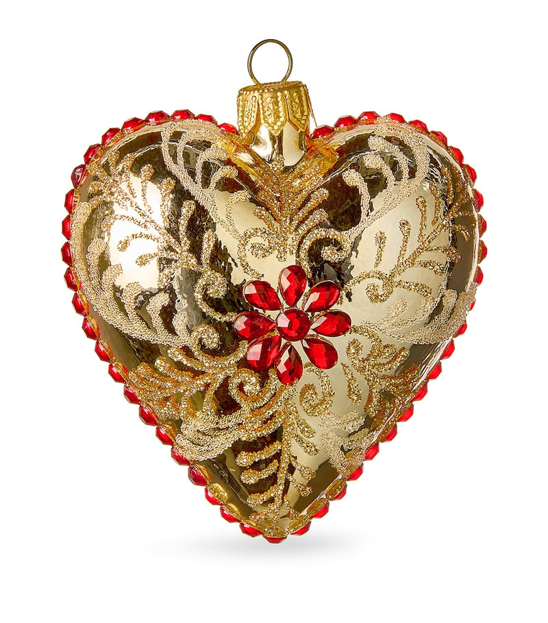 Glass-Blown Hand-Painted Christmas Bauble with Lace Trims