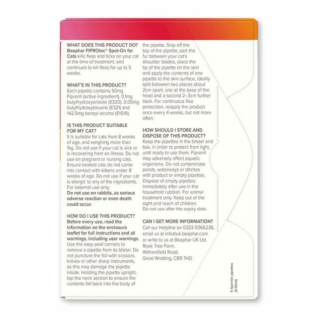 Beaphar FIPROtec Flea & Tick Spot-On for Cats   6 per pack - McGrocer