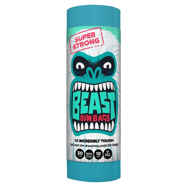 BEAST Incredibly Tough Tall and Slim Drawstring Pedal Bin Bags 30L   10 per pack - McGrocer
