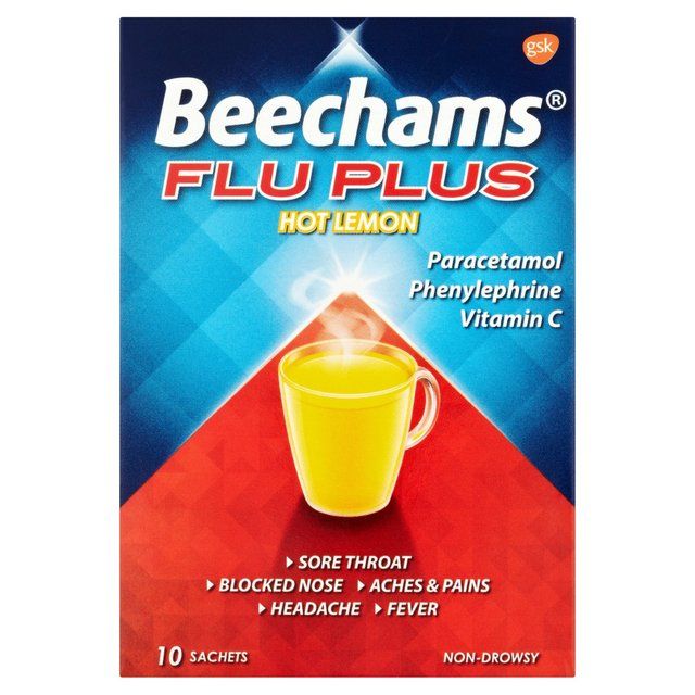 Beechams Flu Plus Cold & Flu Hot Lemon Sachets   10 per pack - McGrocer