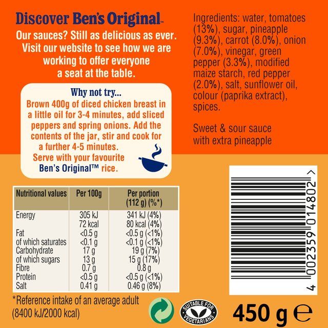 Ben's Original Sweet & Sour Extra Pineapple Sauce   450g - McGrocer