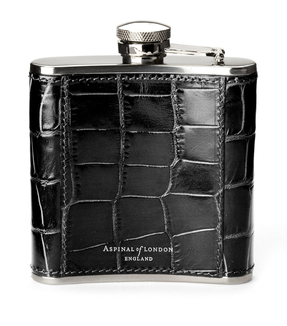 Aspinal Of London Croc-Embossed Leather Flask