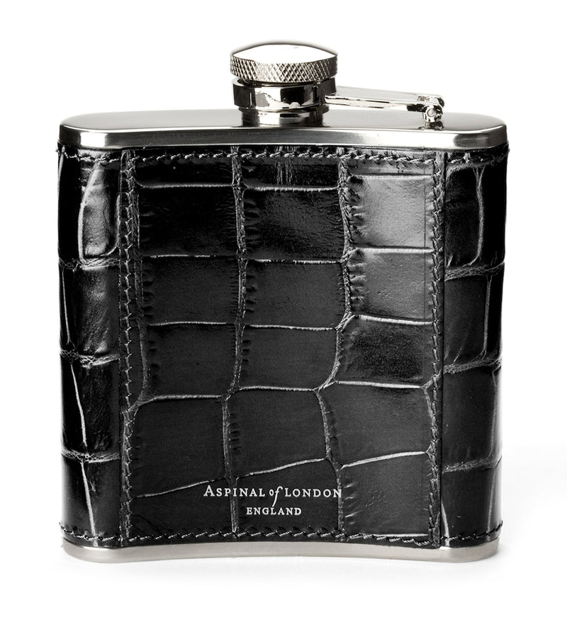 Aspinal Of London Croc-Embossed Leather Flask