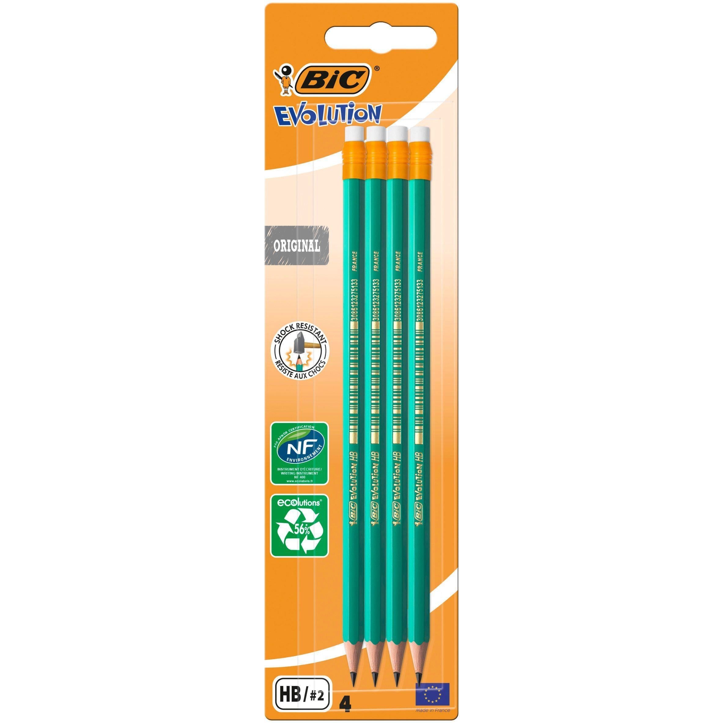 BIC Evolution Original HB Graphite Pencils with Eraser 4 Pack - McGrocer