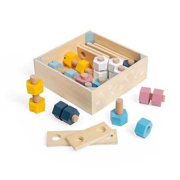 Bigjigs Toys Crate of Woden Nuts and Bolts - McGrocer