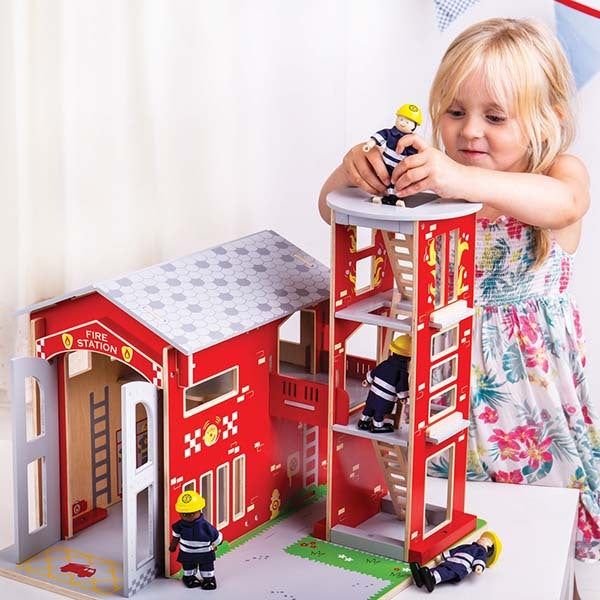 Bigjigs Toys Wooden City Fire Station Playset - McGrocer