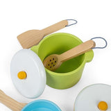 Bigjigs Toys Wooden Role Play Pots & Pans Set - McGrocer