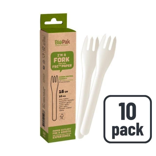 BioPak White Paper Forks   10 per pack - McGrocer