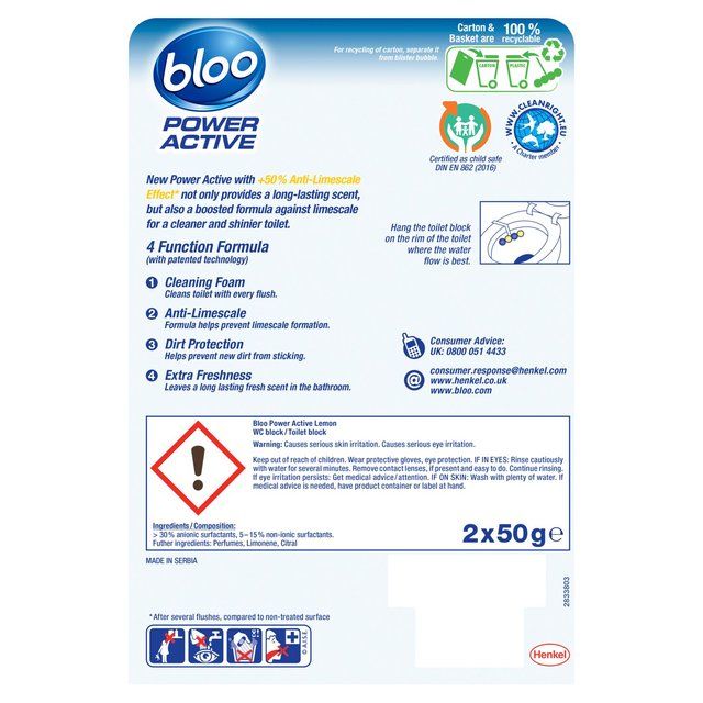 Bloo Power Active Lemon Rimblock    2 x 50 per pack - McGrocer