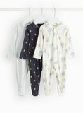 Blue Balloon Print & Striped Sleepsuits 3 Pack Up to 1 mth - McGrocer