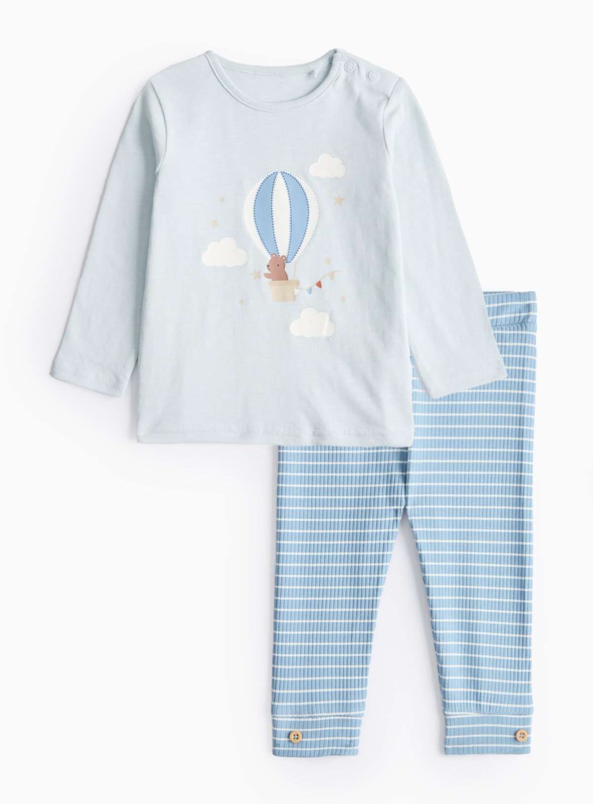 Blue Balloon Print Top & Striped Leggings Set 9-12 months - McGrocer