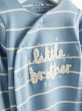 Blue Little Brother Slogan Striped Sleepsuit  18-24 months - McGrocer