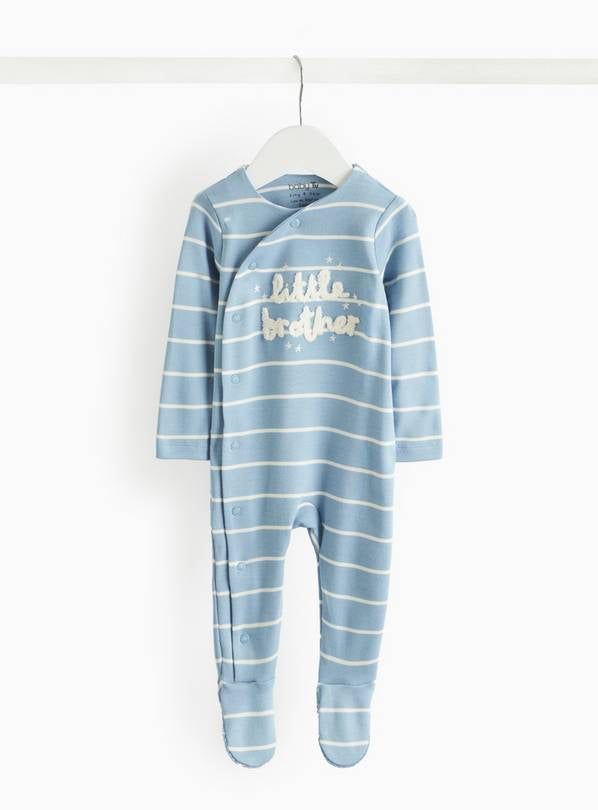 Blue Little Brother Slogan Striped Sleepsuit  18-24 months - McGrocer