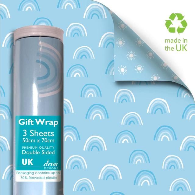 Blue Rainbow Double Sided Gift Wrap Sheets   3 per pack - McGrocer