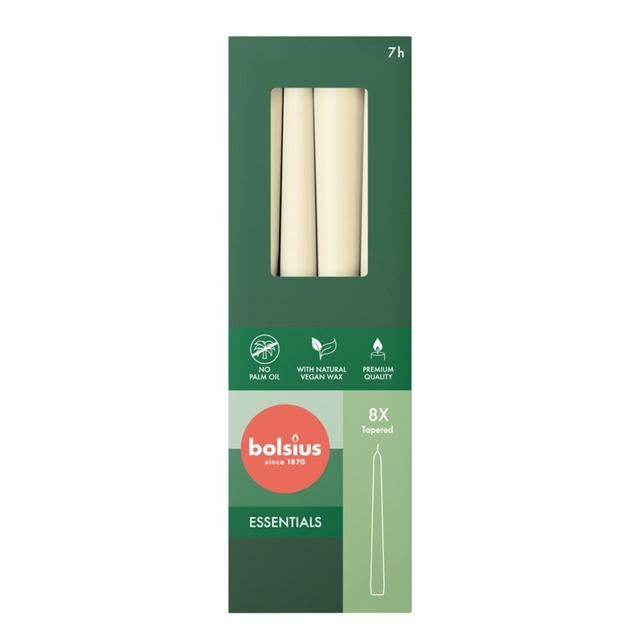 Bolsius Essentials Taper Candles  Box of  8 Soft Pearl   8 per pack - McGrocer