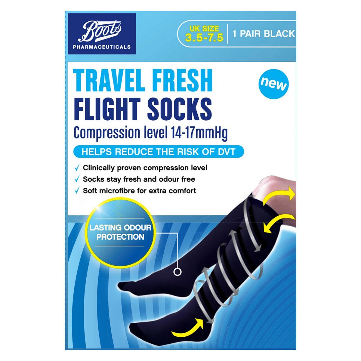 Boots Pharmaceuticals Travel Fresh Flight Socks - Black UK size 3.5-7.5 - McGrocer