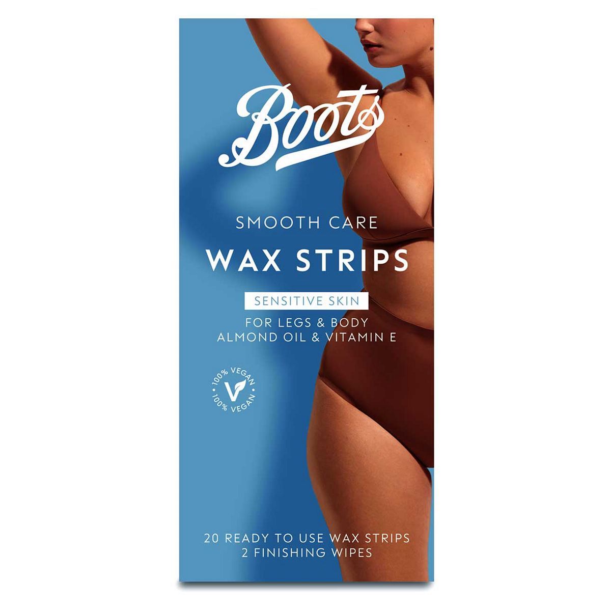 Boots Smooth Care Wax Strips Sensitive Legs & Body 20pk + Perfect Finishing Wipes 2pk - McGrocer