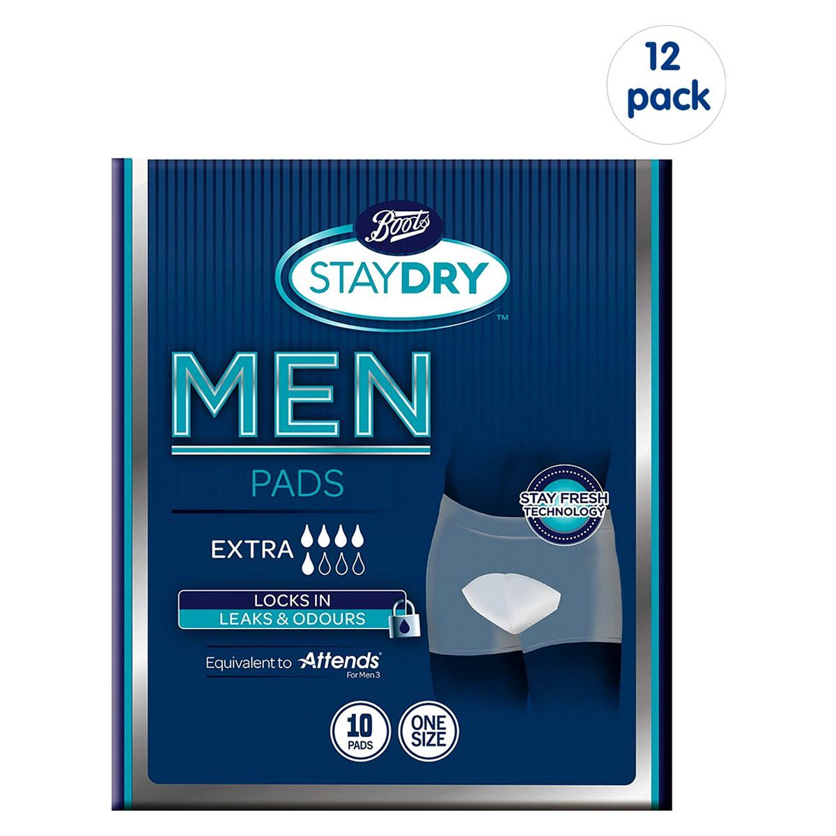 Boots Staydry Men Extra Pads - 120 Pads (12 Pack Bundle) - McGrocer