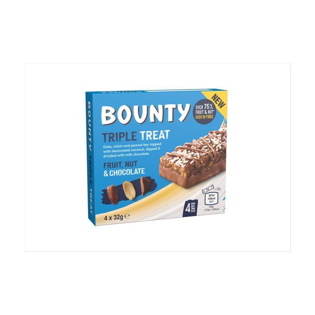 Bounty Triple Treat Fruit & Nut Milk Chocolate Snack Bars Multipack 4x32g   128g - McGrocer