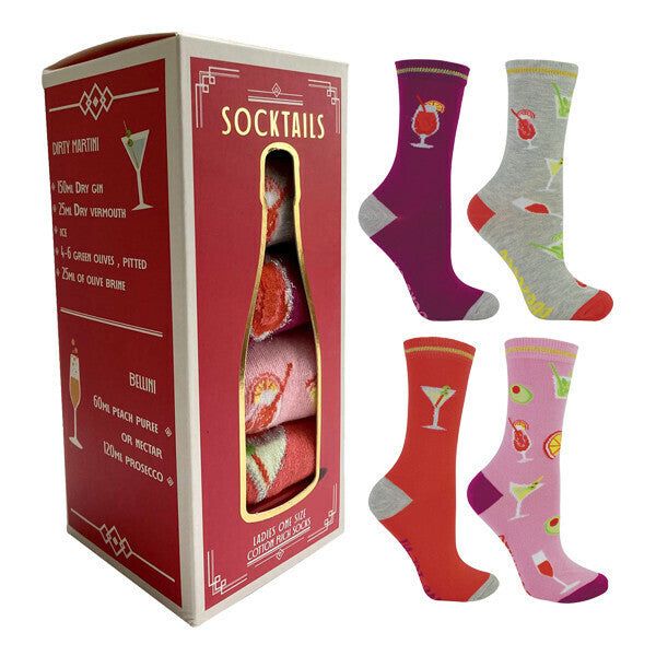 BOXT Socks 4 Pairs Cocktail Socks in a Gift Box 4-8 UK