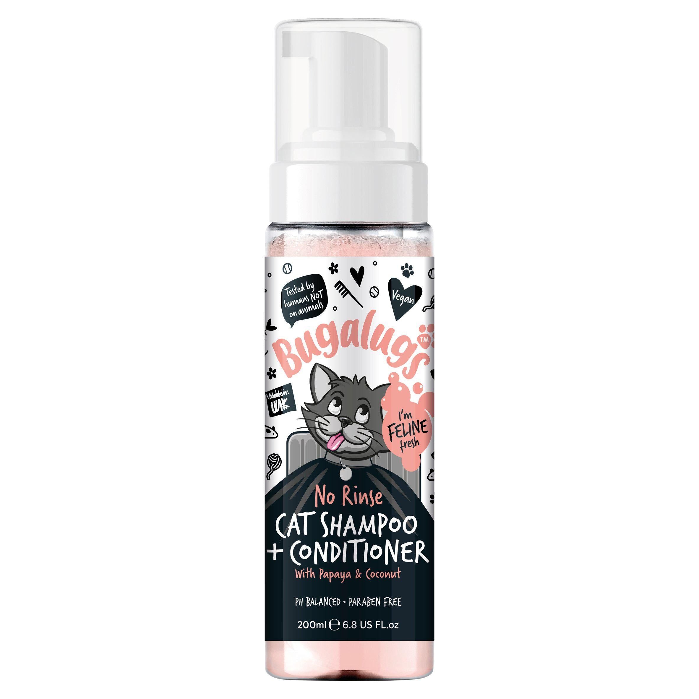 Bugalugs No Rinse Cat Shampoo + Conditioner with Papaya &amp;amp; Coconut 200ml