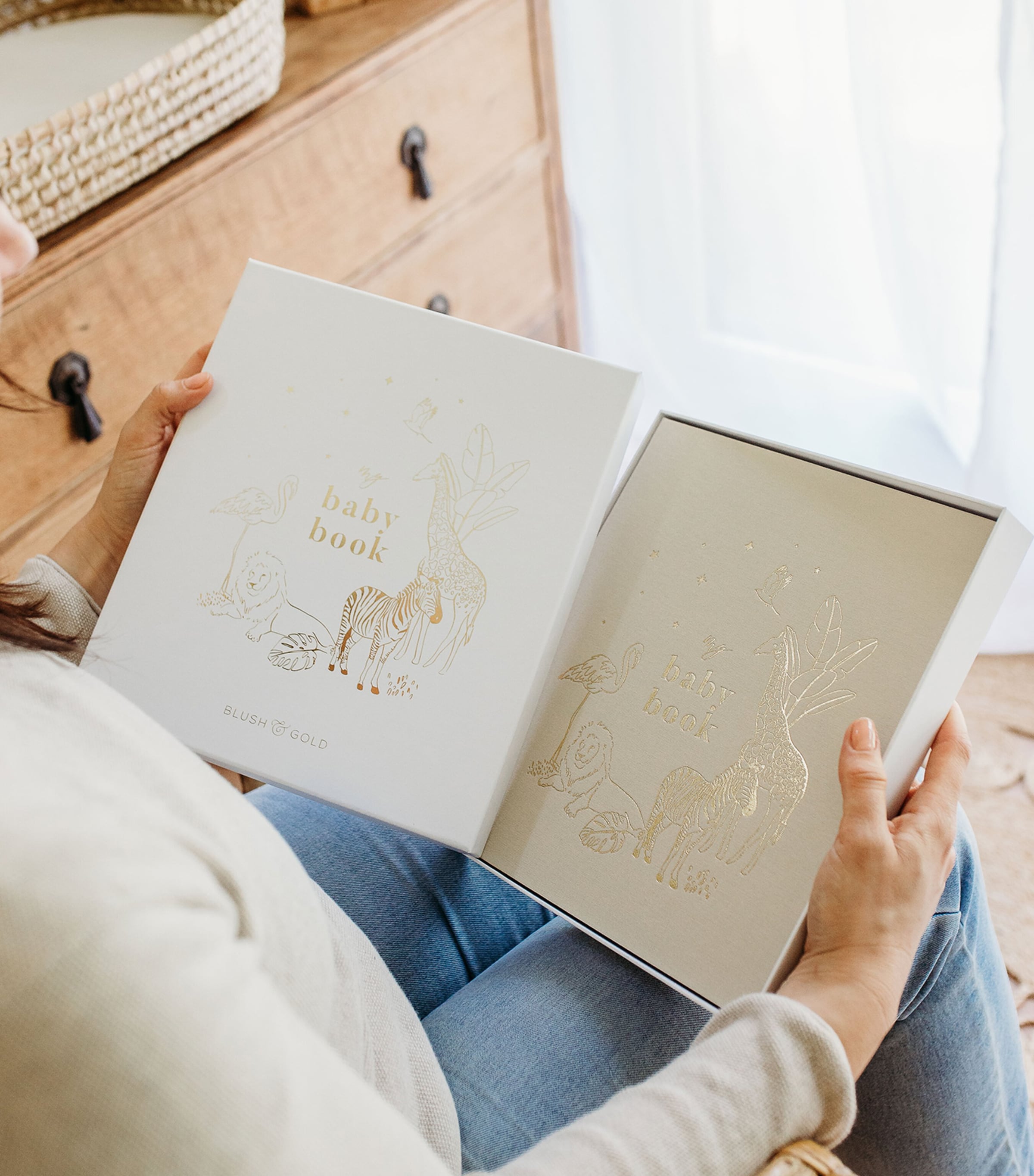 Blush and Gold safari baby memory book - British product