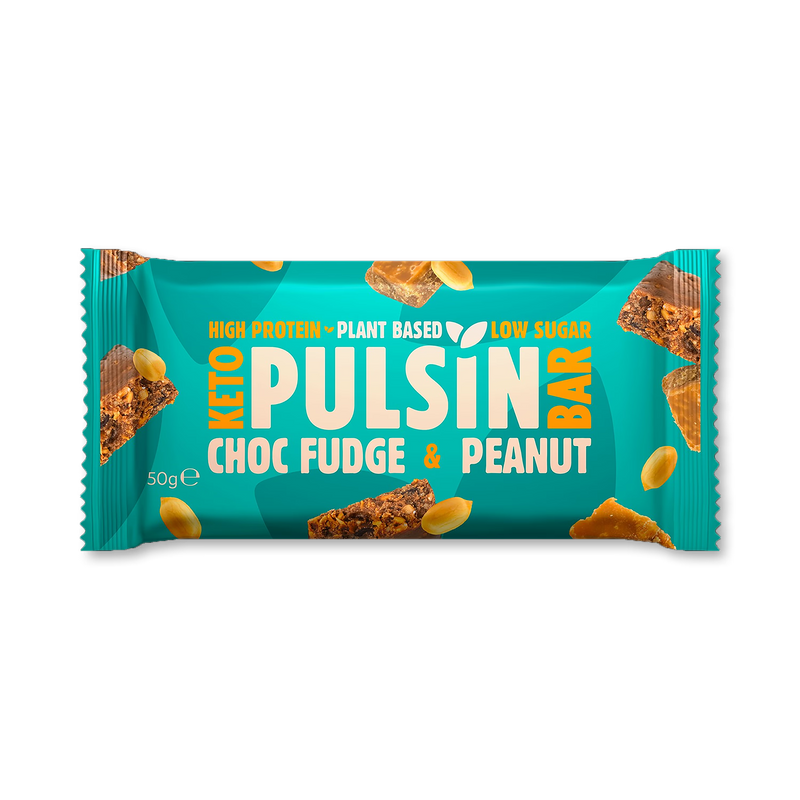 Pulsin Choc Fudge Peanut Keto Bar 50g, imported from the UK
