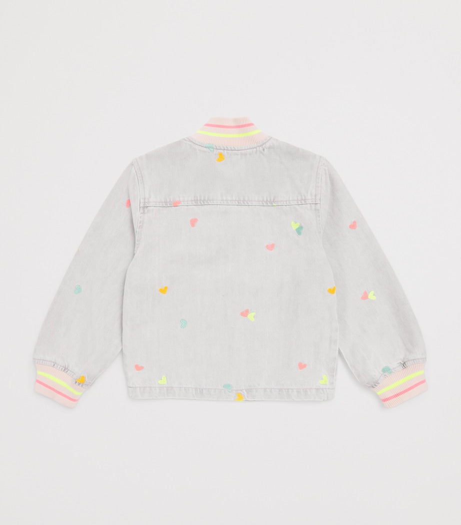 Billieblush denim embroidered jacket with hearts and neon trim for children ages 2-10 years - British product
