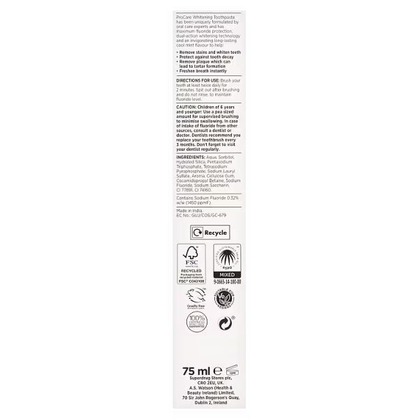 Superdrug Procare Whitening Toothpaste Invigorating (British brand)