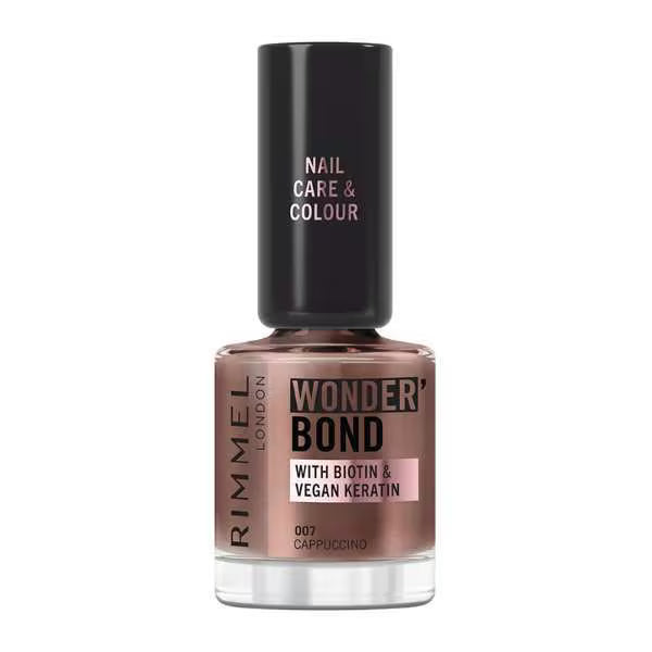 Rimmel Wonder'Bond Care + Colour Nail Polish 007 Cappuccino, imported from the UK