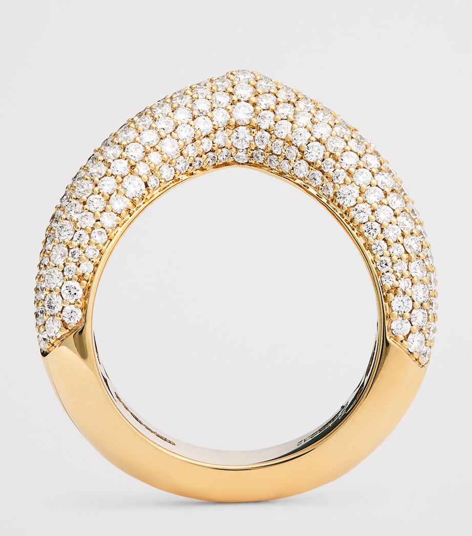 Engelbert yellow gold and diamond drop link ring - British product