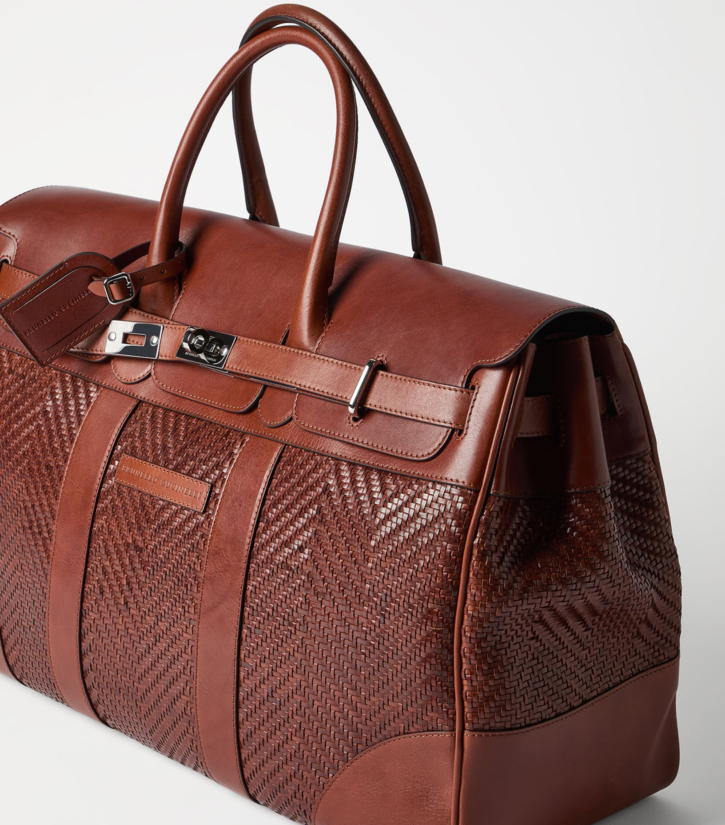 Brunello Cucinelli Leather Woven Holdall