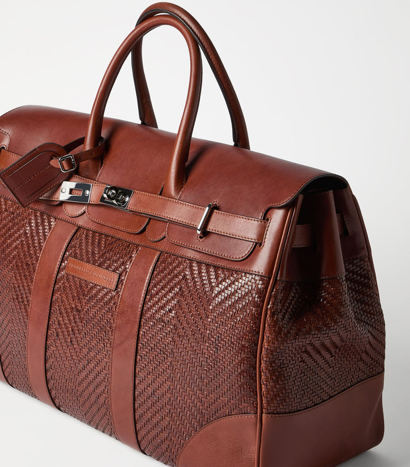 Brunello Cucinelli Leather Woven Holdall