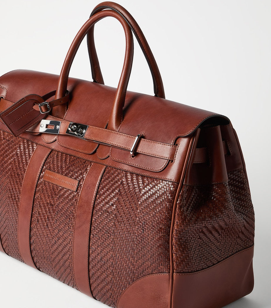 Brunello Cucinelli Leather Woven Holdall
