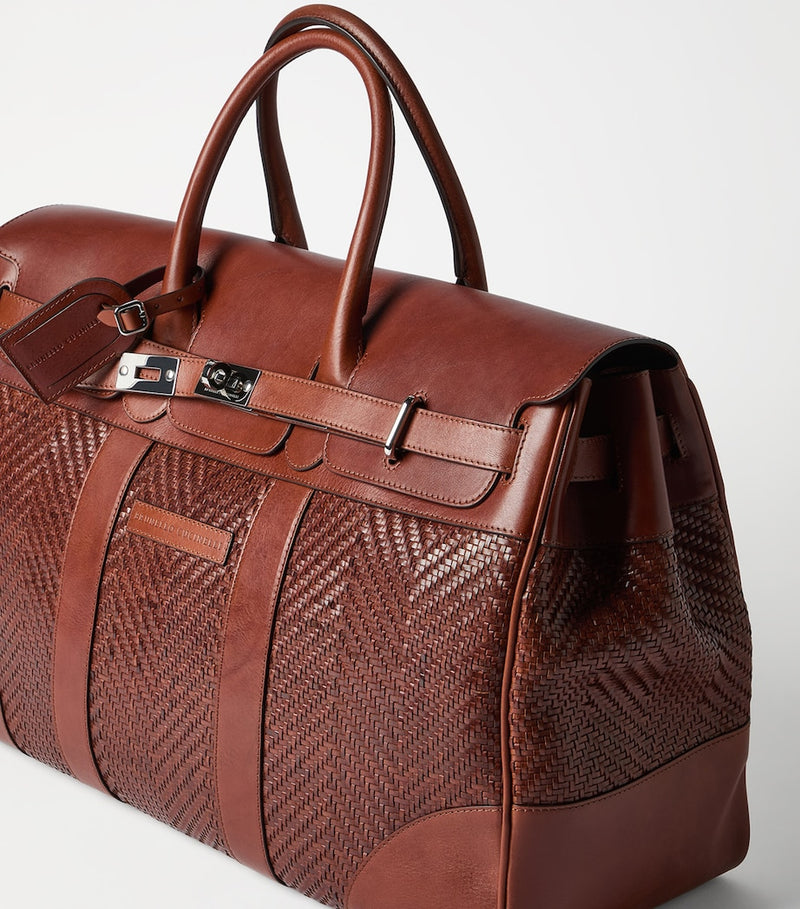 Brunello Cucinelli Leather Woven Holdall