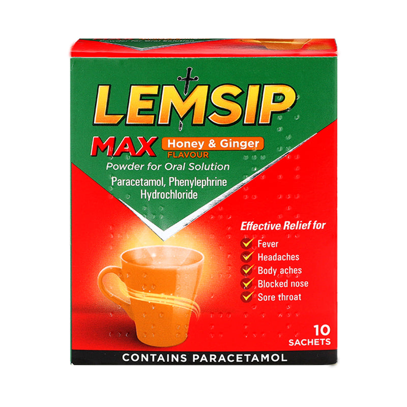 Lemsip Max Cold & Flu Honey & Ginger sachets 10 (British brand)