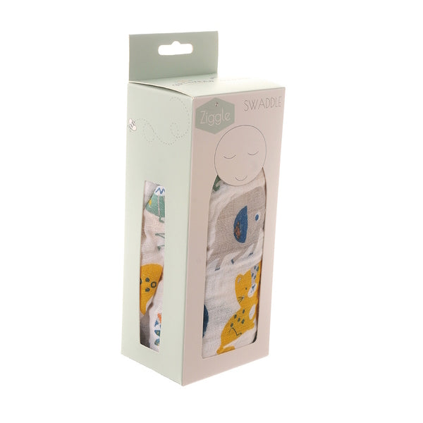 Ziggle Cotton Muslin Swaddle Wrap Savanna Animals 120x120cm (British brand)