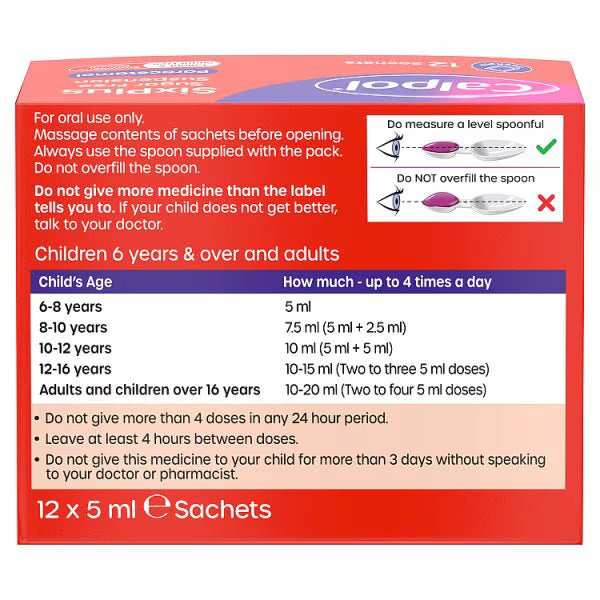 Calpol Strawberry Suspension Sachets 6+ Years 12s - British product